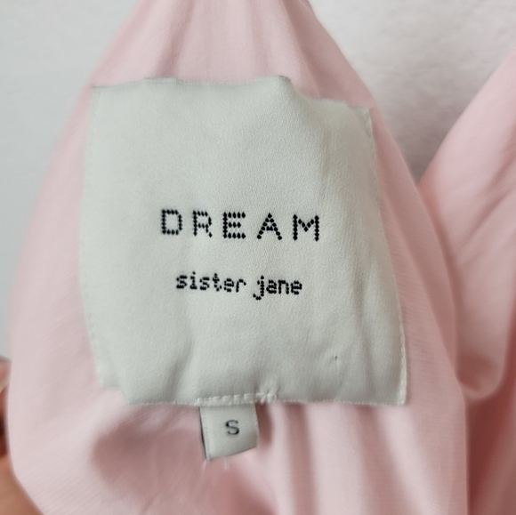 NWT Sister Jane DREAM Off Shoulder Long Puff Sleeve Midi Cami Dress Pink Small - Picture 11 of 13